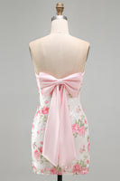 Load image into Gallery viewer, Sparkly Strapless Sequins Tight Short Light Pink Floral Birthday Party Dress