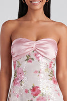 Load image into Gallery viewer, Sparkly Strapless Sequins Tight Short Light Pink Floral Birthday Party Dress