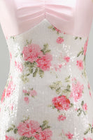 Load image into Gallery viewer, Sparkly Strapless Sequins Tight Short Light Pink Floral Birthday Party Dress