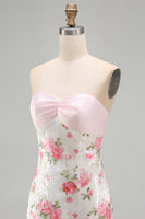 Load image into Gallery viewer, Sparkly Strapless Sequins Tight Short Light Pink Floral Birthday Party Dress