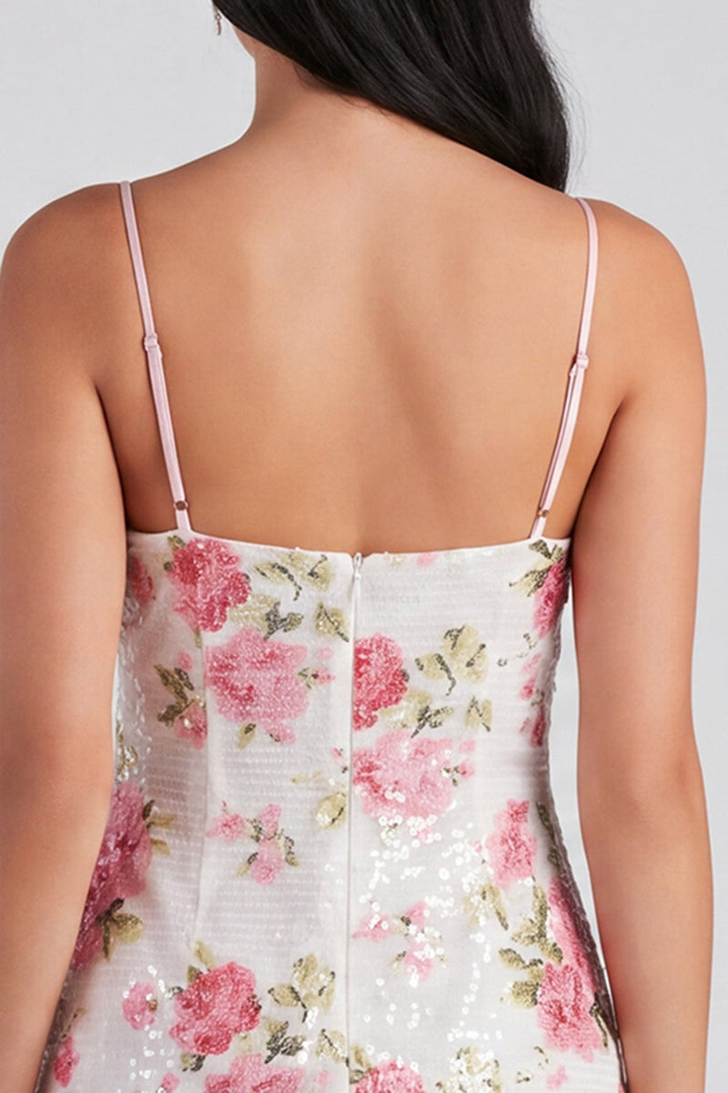 Load image into Gallery viewer, Sparkly Sequins Floral Short Tight Light Pink Birthday Party Dress with Bow
