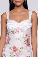 Load image into Gallery viewer, Sparkly Ivory Floral Sequins Thick Straps Short Tight Birthday Party Dress