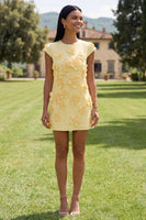 Load image into Gallery viewer, Floral Butter Yellow Short Round Neck Birthday Party Dress with Sleeves