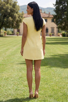 Load image into Gallery viewer, Floral Butter Yellow Short Round Neck Birthday Party Dress with Sleeves