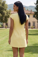 Load image into Gallery viewer, Floral Butter Yellow Short Round Neck Birthday Party Dress with Sleeves