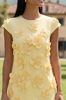 Load image into Gallery viewer, Floral Butter Yellow Short Round Neck Birthday Party Dress with Sleeves