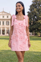 Load image into Gallery viewer, Floral Pink Short Thick Straps A Line Birthday Party Dress with Bows
