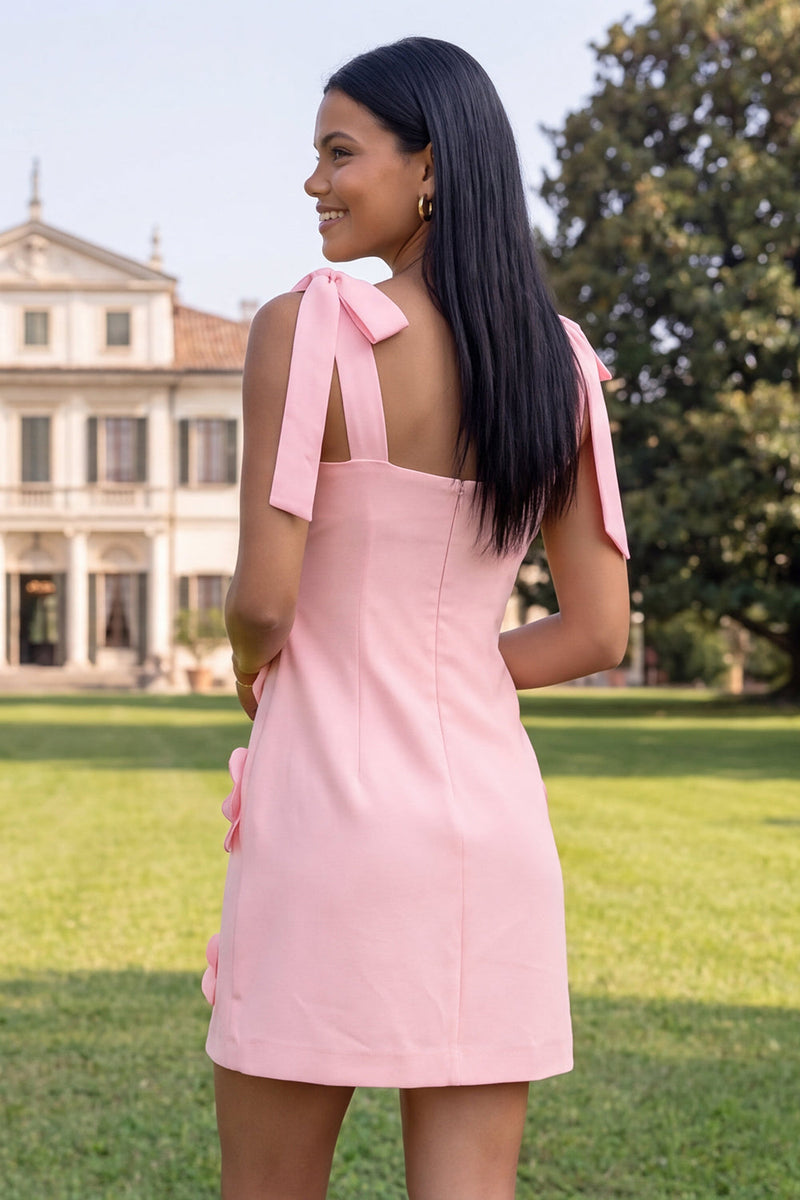 Load image into Gallery viewer, Floral Pink Short Thick Straps A Line Birthday Party Dress with Bows