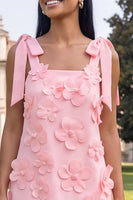 Load image into Gallery viewer, Floral Pink Short Thick Straps A Line Birthday Party Dress with Bows