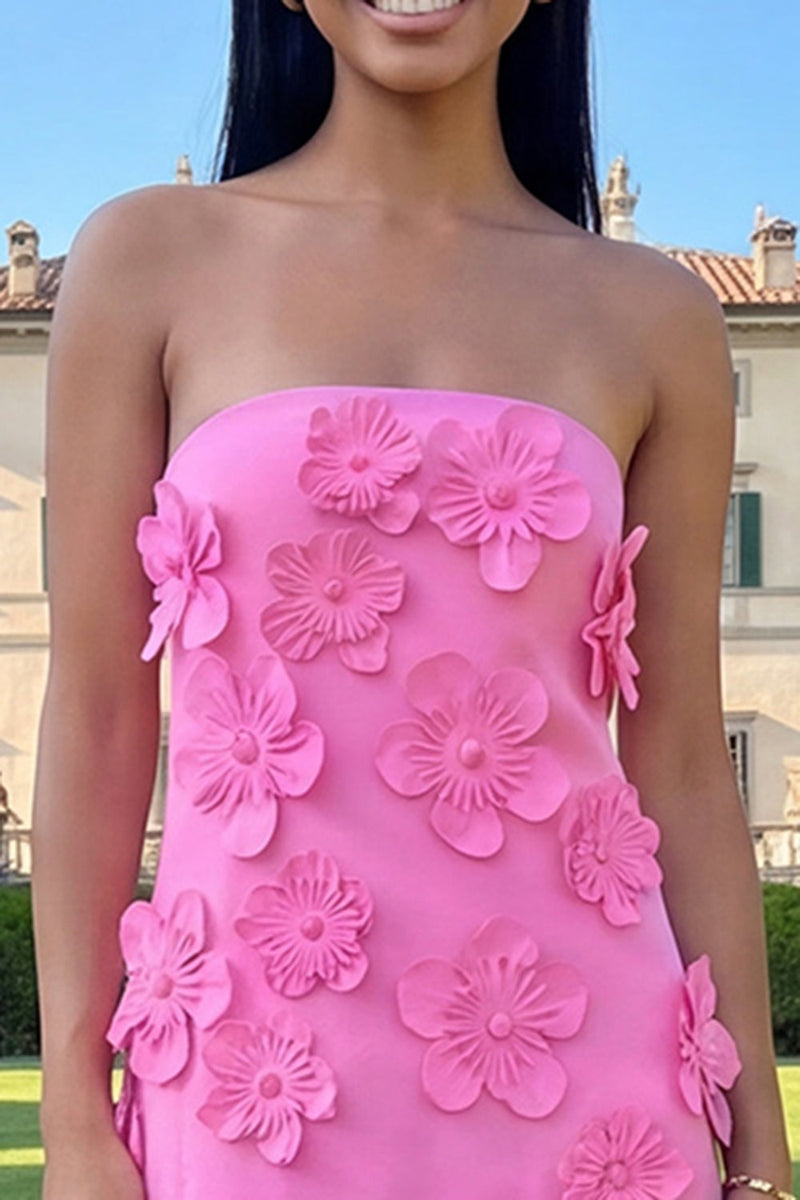 Load image into Gallery viewer, Red Strapless Short Floral Birthday Party Dress