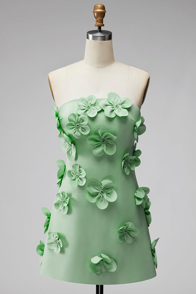 Load image into Gallery viewer, Red Strapless Short Floral Birthday Party Dress