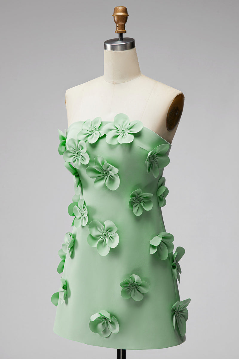 Load image into Gallery viewer, Red Strapless Short Floral Birthday Party Dress
