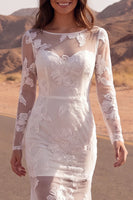 Load image into Gallery viewer, Floral Ivory Boat Neck Mermaid Lace Sweep Train Boho Wedding Dress