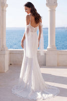 Load image into Gallery viewer, Sparkly Ivory Mermaid Beaded Corset Sweep Train Wedding Dress with Cape