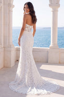 Load image into Gallery viewer, Beaded Floral Halter Mermaid Sparkly Ivory Sweep Train Wedding Dress