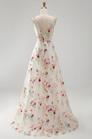 Load image into Gallery viewer, Floral Ivory V-Neck A Line Floor Length Boho Wedding Dress