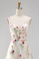 Load image into Gallery viewer, Floral Ivory V-Neck A Line Floor Length Boho Wedding Dress