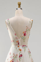 Load image into Gallery viewer, Floral Ivory V-Neck A Line Floor Length Boho Wedding Dress