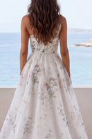 Load image into Gallery viewer, One Shoulder Floral Ruched Ivory A Line Sweep Train Beach Wedding Dress with Slit