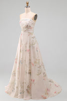 Load image into Gallery viewer, Strapless Ruched Ivory Floral A Line Beach Sweep Train Wedding Dress
