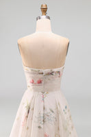Load image into Gallery viewer, Strapless Ruched Ivory Floral A Line Beach Sweep Train Wedding Dress