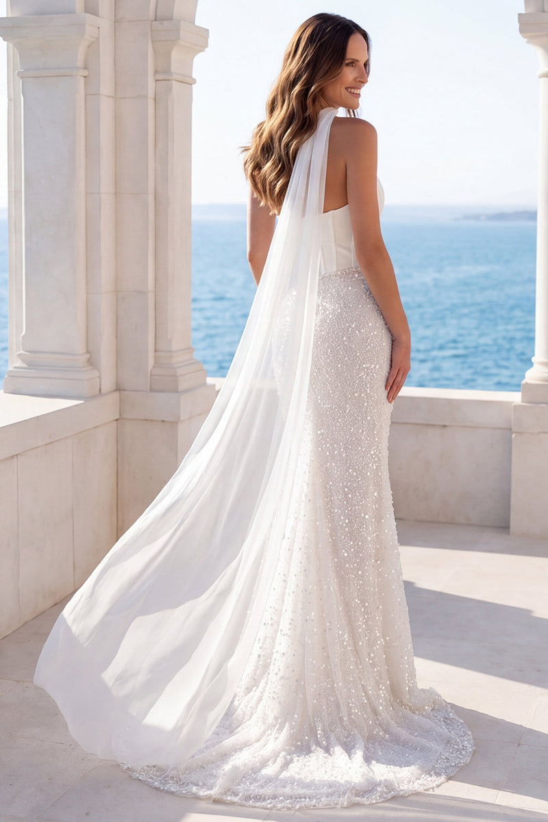 Load image into Gallery viewer, Corset Strapless Sparkly Ivory Mermaid Beaded Sweep Train Wedding Dress