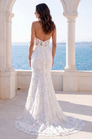 Load image into Gallery viewer, Mermaid Ivory Floral Halter Backless Lace Sweep Train Wedding Dress