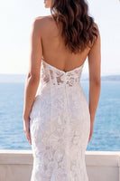 Load image into Gallery viewer, Mermaid Ivory Floral Halter Backless Lace Sweep Train Wedding Dress