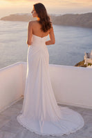 Load image into Gallery viewer, Ruched Strapless Mermaid Ivory Sweep Train Beach Wedding Dress with Slit