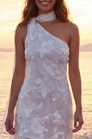 Load image into Gallery viewer, Short Ivory Floral One Shoulder Wedding Dress with Sash