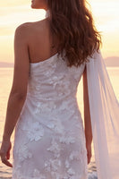 Load image into Gallery viewer, Short Ivory Floral One Shoulder Wedding Dress with Sash