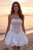 Load image into Gallery viewer, Sparkly Ivory Strapless Corset A Line Short Graduation Dress with Sequins