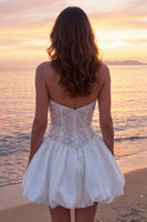 Load image into Gallery viewer, Sparkly Ivory Strapless Corset A Line Short Graduation Dress with Sequins