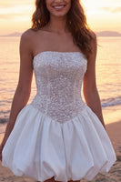Load image into Gallery viewer, Sparkly Ivory Strapless Corset A Line Short Graduation Dress with Sequins