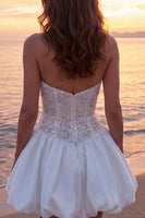 Load image into Gallery viewer, Sparkly Ivory Strapless Corset A Line Short Graduation Dress with Sequins