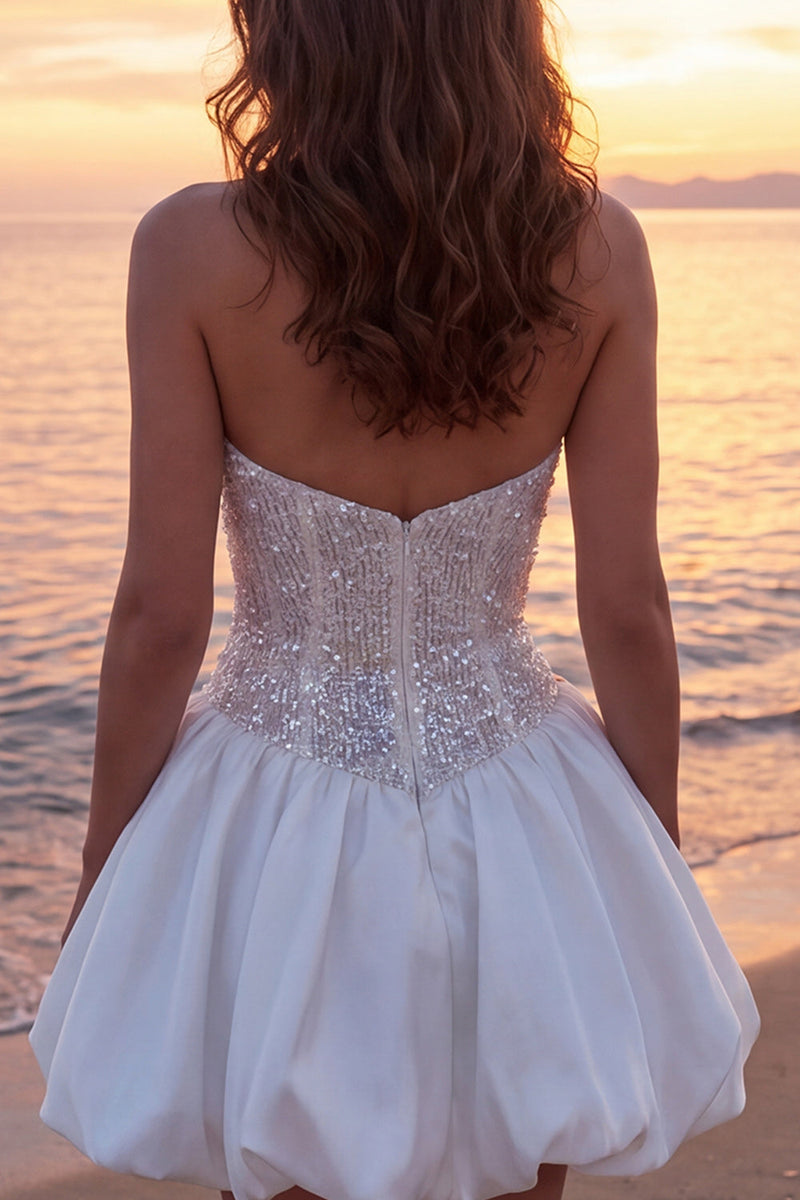 Load image into Gallery viewer, Sparkly Ivory Strapless Corset A Line Short Graduation Dress with Sequins