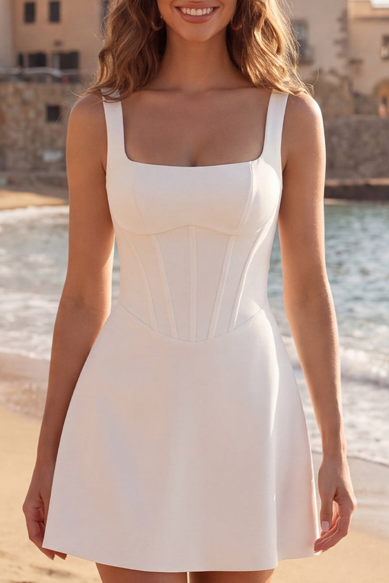 Load image into Gallery viewer, Square Neck Corset Ivory A Line Short Graduation Dress