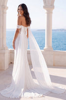 Load image into Gallery viewer, Sparkly Mermaid Sweep Train Ivory Beaded Wedding Dress with Cape