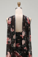 Load image into Gallery viewer, Black Strapless Ruched Mermaid Floral Long Formal Dress with Slit