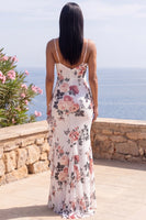 Load image into Gallery viewer, Ivory V-Neck Mermaid Floral Long Formal Dress with Ruffles