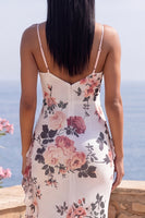 Load image into Gallery viewer, Ivory V-Neck Mermaid Floral Long Formal Dress with Ruffles