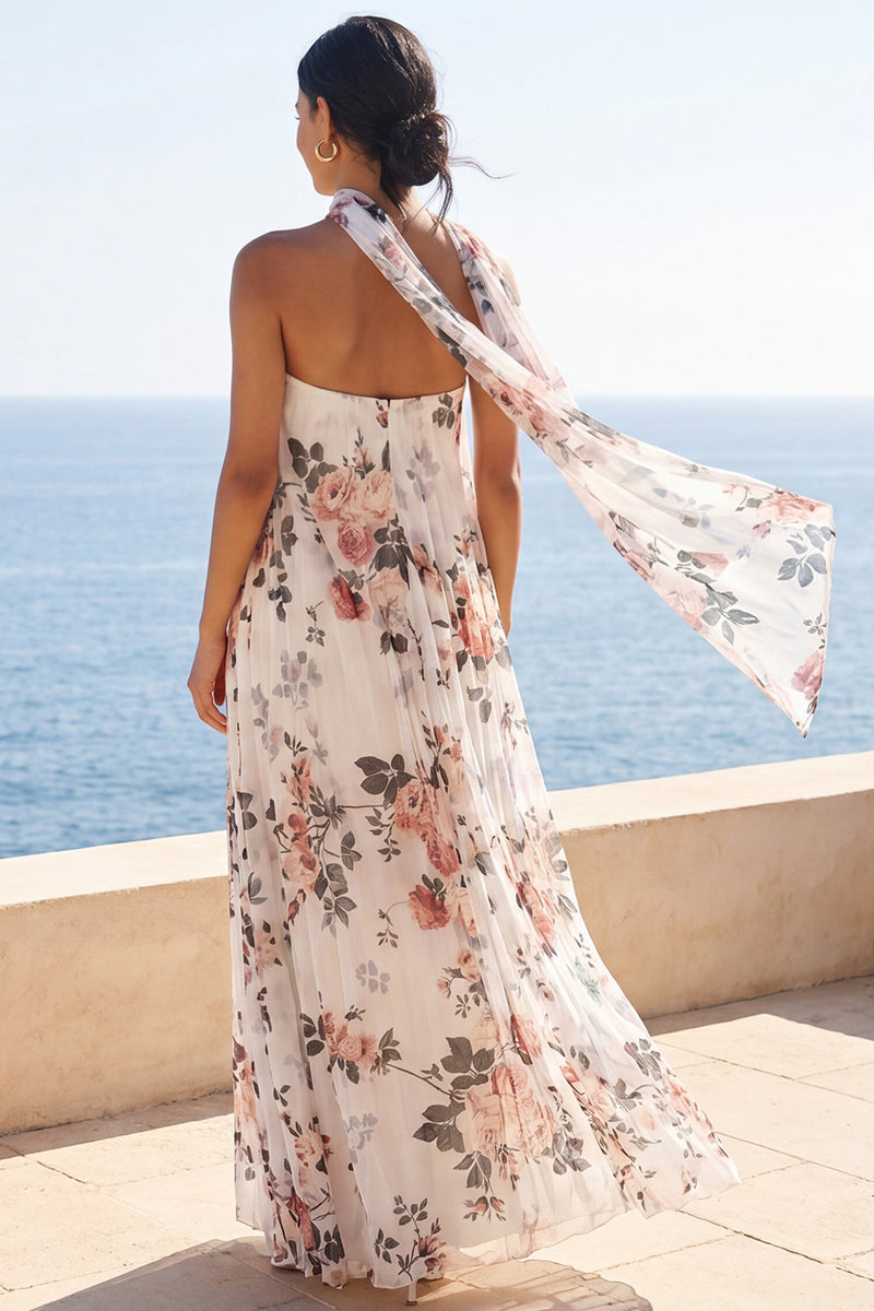 Load image into Gallery viewer, Strapless Floral Ivory A Line Long Formal Dress