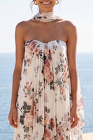 Load image into Gallery viewer, Strapless Floral Ivory A Line Long Formal Dress
