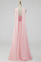 Load image into Gallery viewer, Pink Floral Strapless A Line Long Formal Dress with Slit
