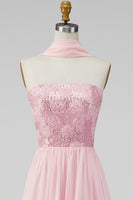 Load image into Gallery viewer, Pink Floral Strapless A Line Long Formal Dress with Slit