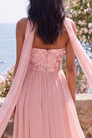 Load image into Gallery viewer, Pink Floral Strapless A Line Long Formal Dress with Slit
