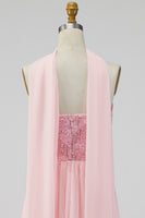 Load image into Gallery viewer, Pink Floral Strapless A Line Long Formal Dress with Slit