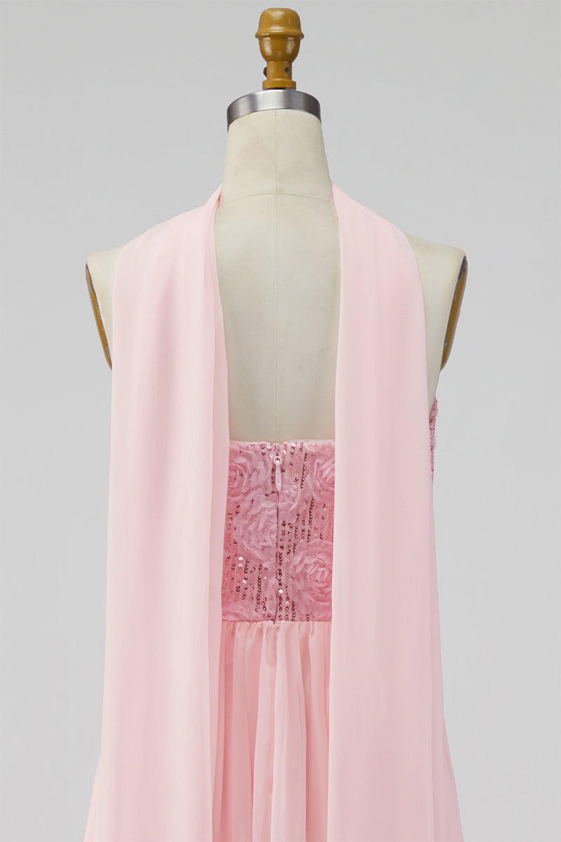 Load image into Gallery viewer, Pink Floral Strapless A Line Long Formal Dress with Slit