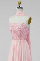 Load image into Gallery viewer, Pink Floral Strapless A Line Long Formal Dress with Slit