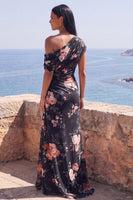 Load image into Gallery viewer, Ivory One Shoulder Ruched Mermaid Floral Long Formal Dress with slit